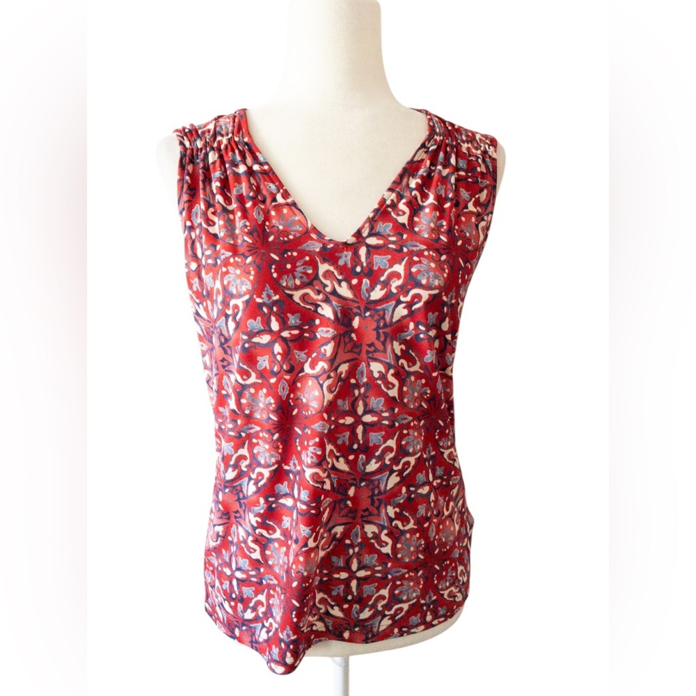 Chaps Red Patterned Sleeveless Top SZ M